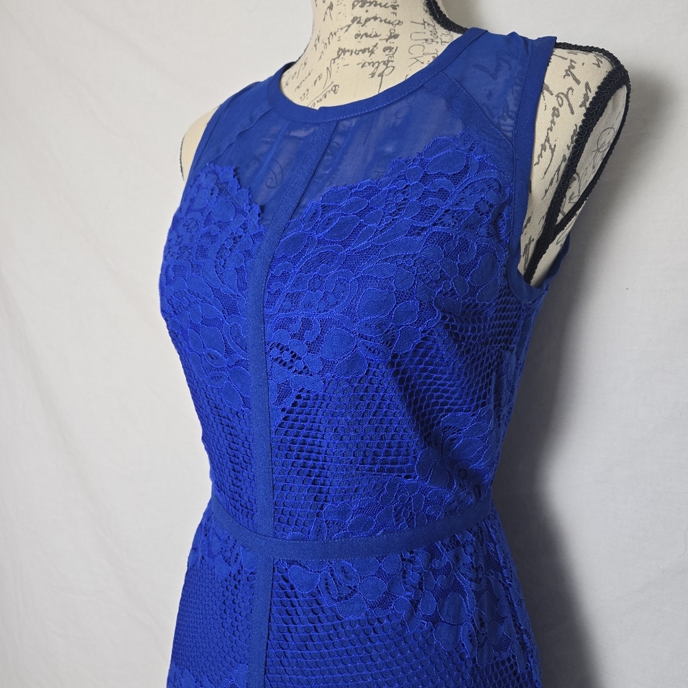 Adelyn Rae Royal Blue Lace & Mesh Sleeveless High-Low Dress - Small - Picture 2 of 5